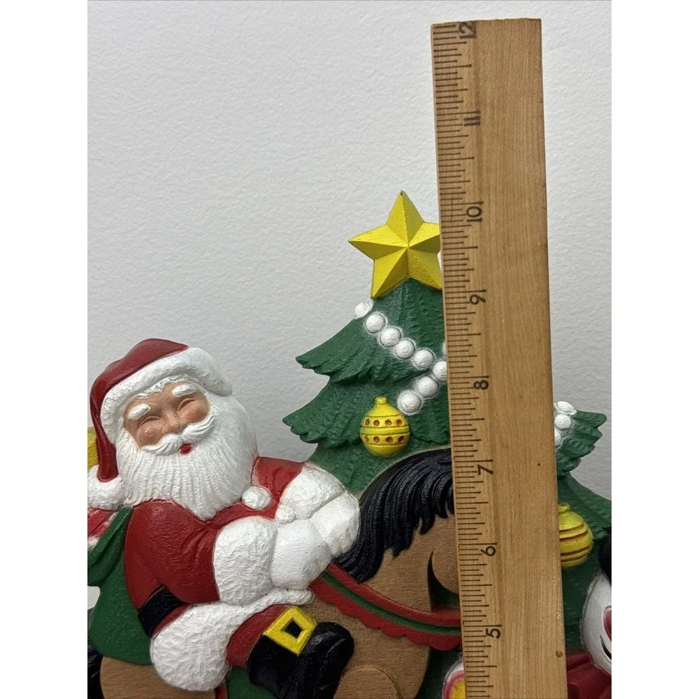 Vintage Burwood Products Christmas Tree Santa Claus Wall Hanging Rocking Horse